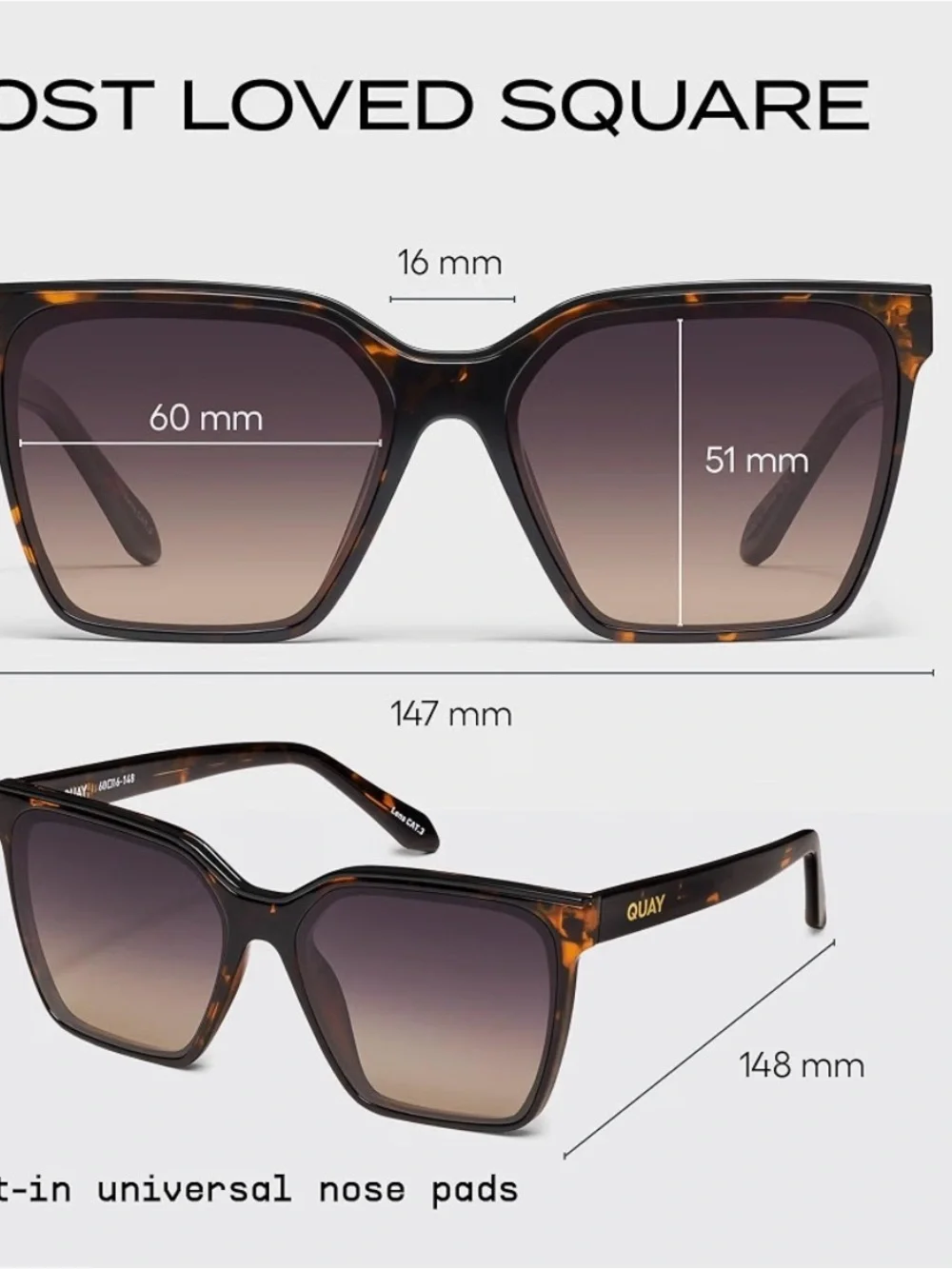 QUAY Level Up Square Sunglasses for Women - Tortoise/Smoke Taupe